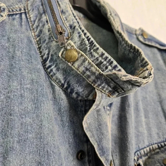 Hayden Los Angeles Women's Denim Jacket Medium Cinch Waist Cargo Blue Distressed - Picture 6 of 13